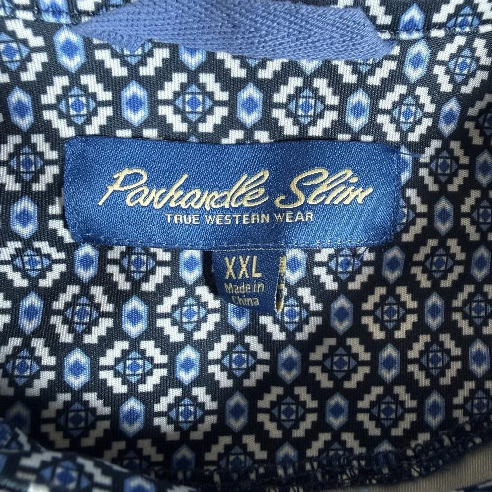 Panhandle Slim Polo Shirt Men's XXL Blue Geometric Short Sleeve Performance Golf